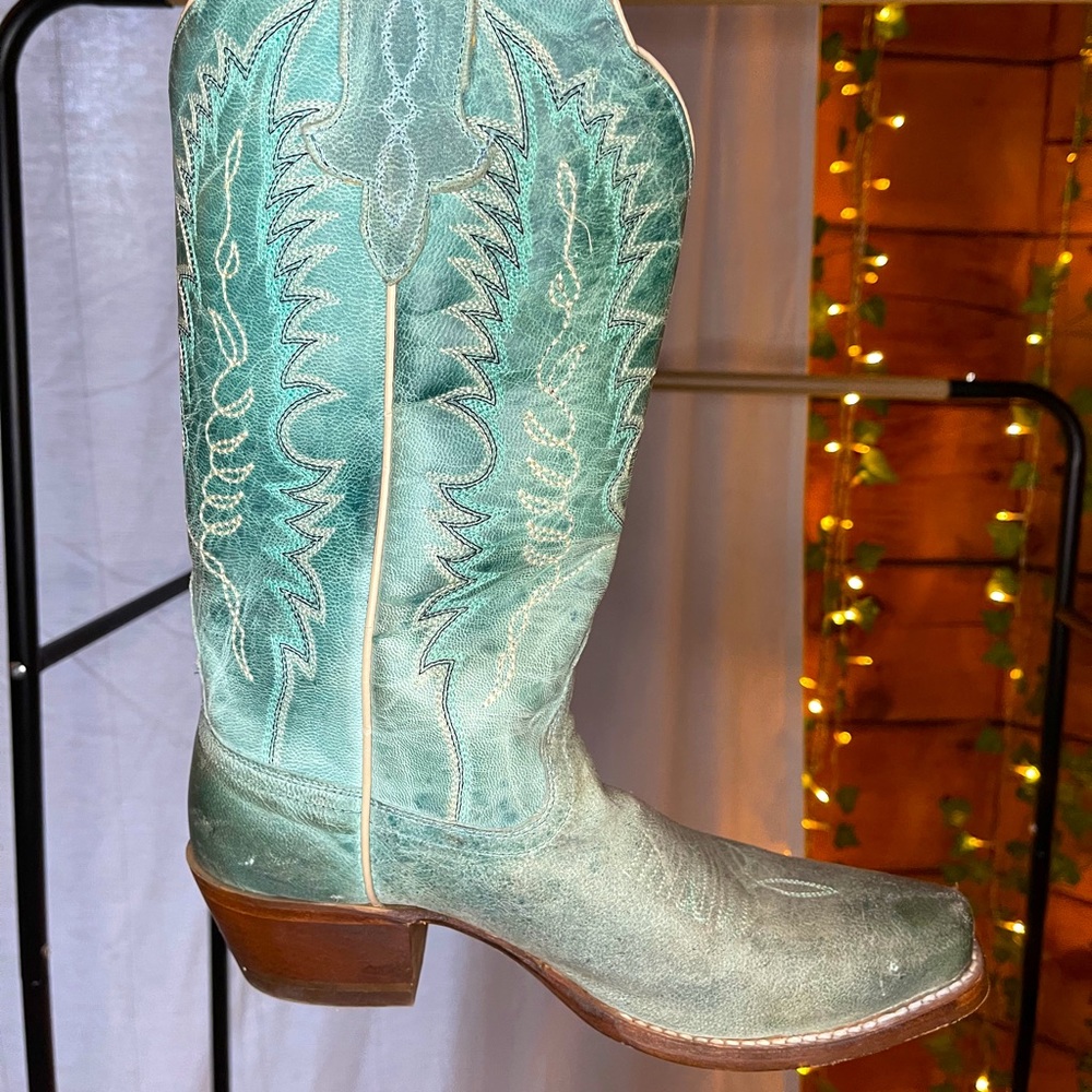 Real Leather Teal Cowboy Boots Size 7 Narrow width